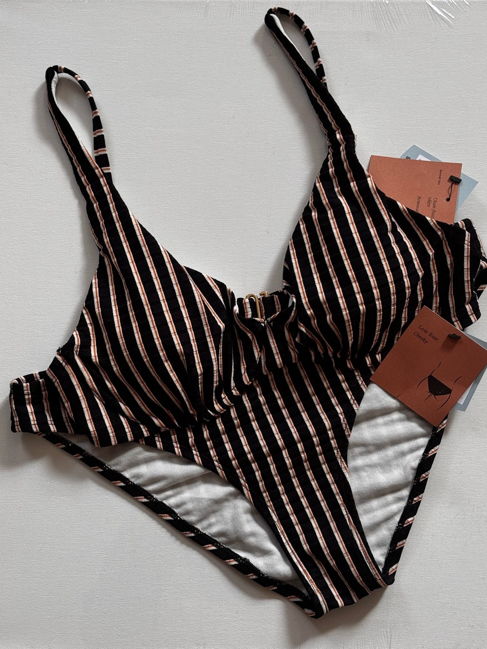Shade & Shore Black with Orange & White Stripes Bikini